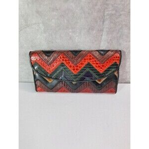 Vintage‎ Genuine Leather SHARIFF Black Patchwork Bi-fold Wallet Flap Embroidered